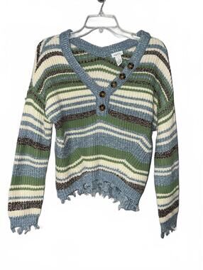 Rue21 Striped Vneck Button Front Sweater Small